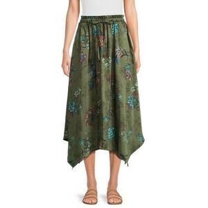 Time And Tru Handkerchief Hem Midi Skirt With Drawcord Floral Green Large